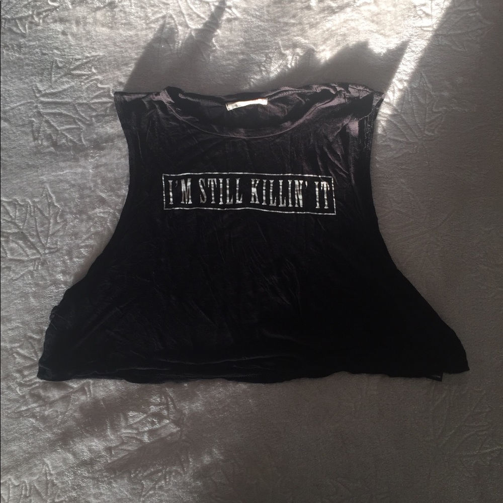 Black muscle tee crop top